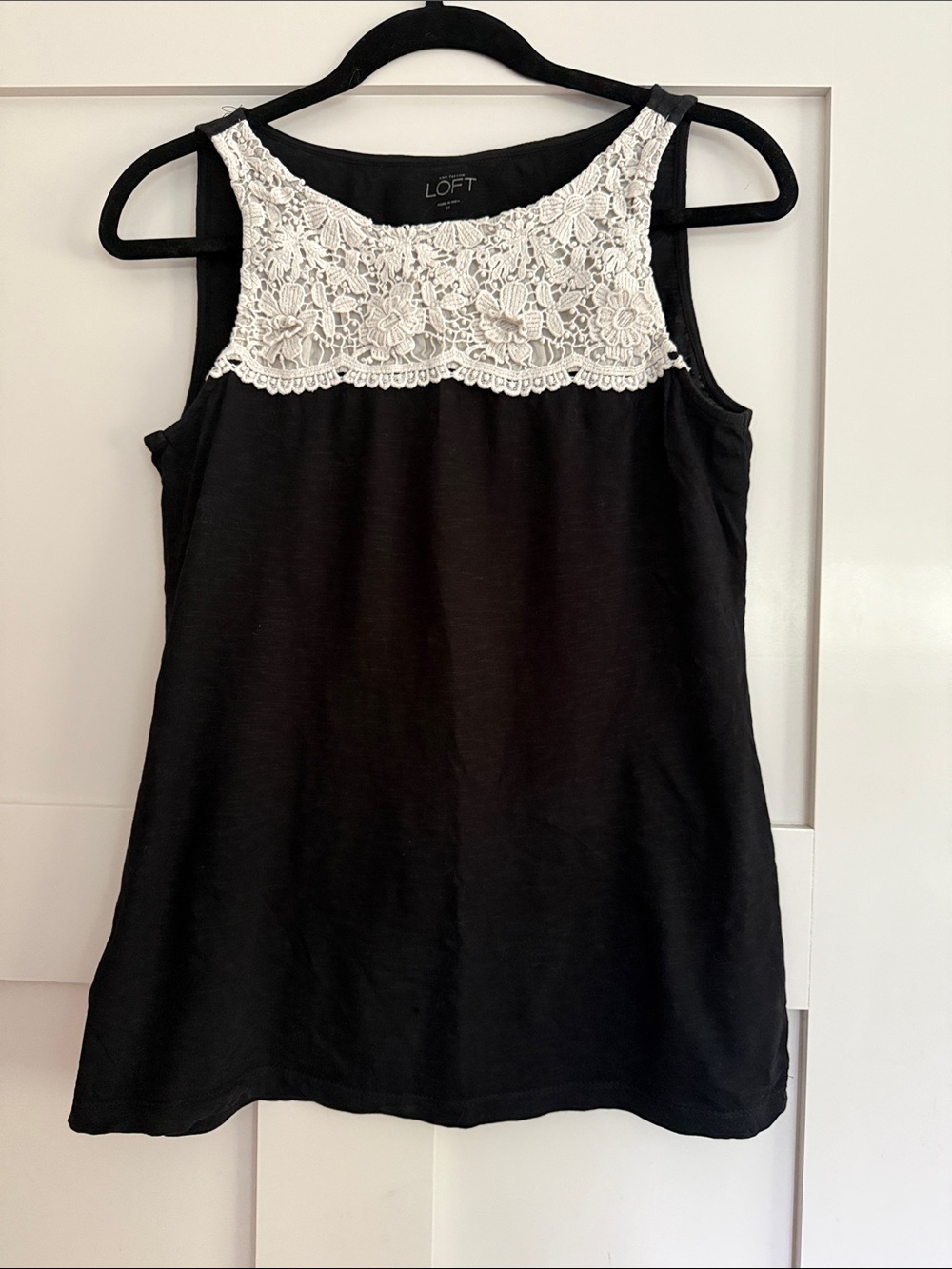 LOFT Black Tank Top with White Lace Yoke